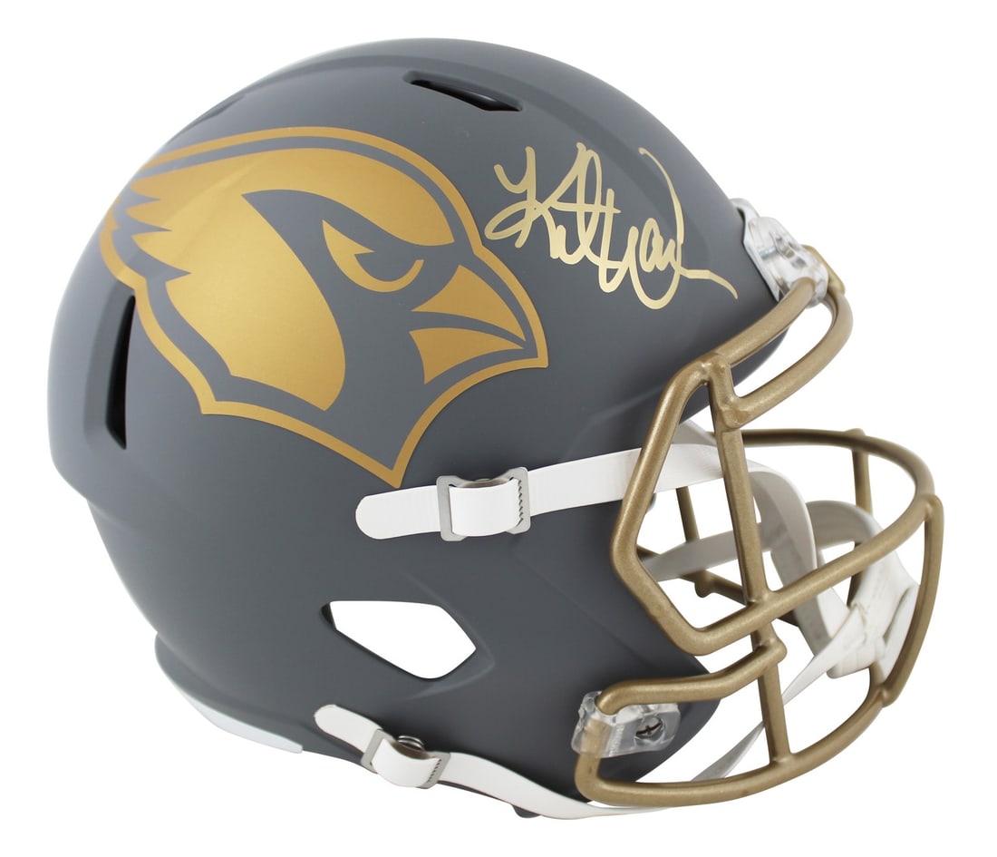 Kurt Warner Signed Arizona Cardinals Slate Speed Helmet BAS Witnessed: Kurt Warner Signed Arizona Cardinals Slate Speed Helmet BAS Witnessed This Arizona Cardinals full-size speed replica helmet has been personally signed by Kurt Warner, the legendary quarterback. The he