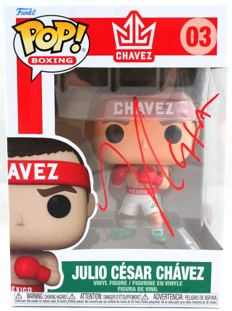 Signed Julio Cesar Chavez Funko Pop Vinyl Figure 03 JSA Authenticated: Signed Julio Cesar Chavez Funko Pop Vinyl Figure 03 JSA Authenticated This is a pre-owned Funko Pop! Pez vinyl figure featuring Julio Cesar Chavez, autographed and authenticated by JSA. The collectibl