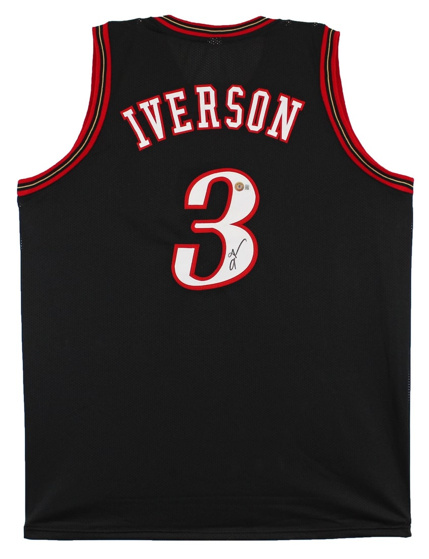 Allen Iverson Signed Black Jersey Philadelphia 76ers BAS Witnessed: Allen Iverson Signed Black Jersey Philadelphia 76ers BAS Witnessed This authentic black pro style jersey has been personally signed by Allen Iverson, the legendary player of the Philadelphia 76ers. Th