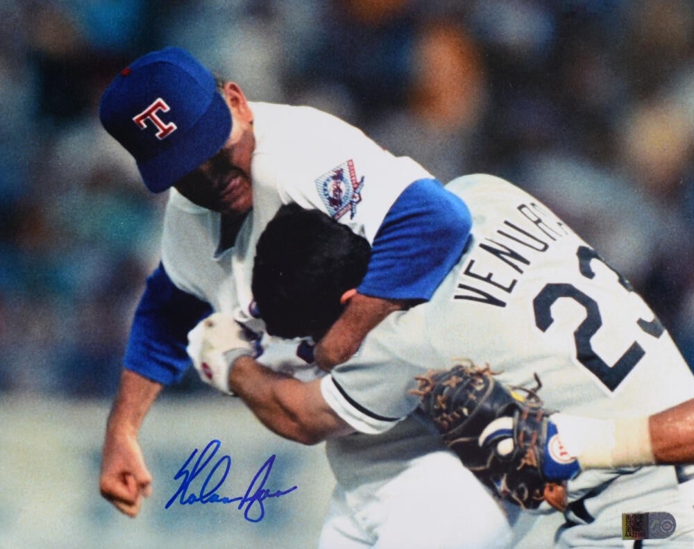 Nolan Ryan Signed 8x10 Texas Rangers Fight Photo With AIV Hologram (1 of 2)