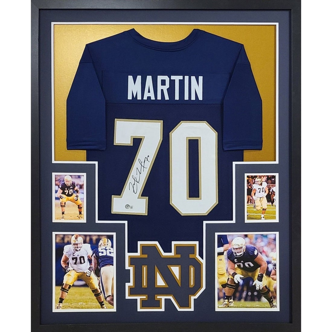 Zack Martin Signed Framed Jersey Beckett Authenticated Notre Dame Cowboys: Zack Martin Signed Framed Jersey Beckett Authenticated Notre Dame Cowboys This is a framed autographed jersey of Zack Martin, a notable player from Notre Dame and the Dallas Cowboys. The jersey comes 