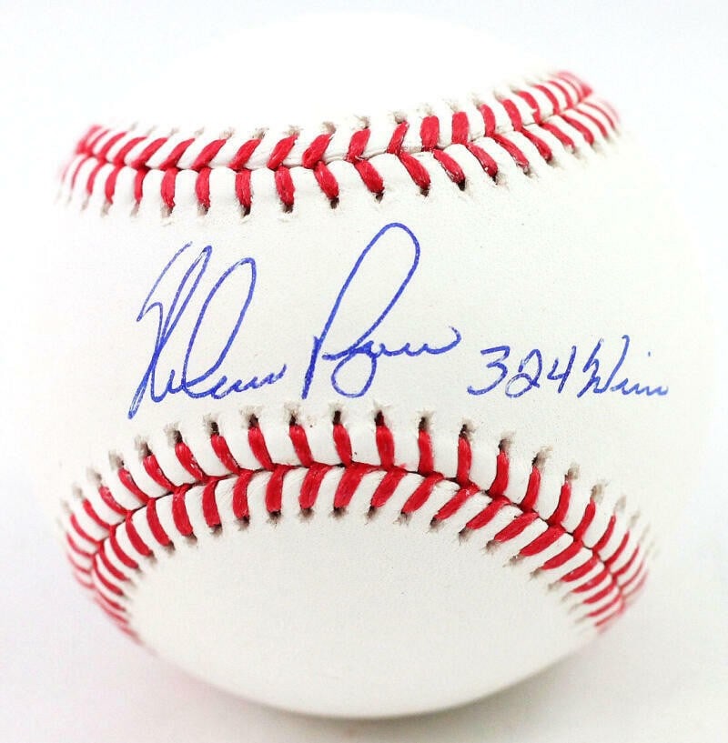 Signed Rawlings OML Baseball by Nolan Ryan 324 Wins AIV Hologram: Signed Rawlings OML Baseball by Nolan Ryan 324 Wins AIV Hologram This Rawlings Official Major League Baseball is autographed by Nolan Ryan and commemorates his 324 career wins. The ball comes with an 