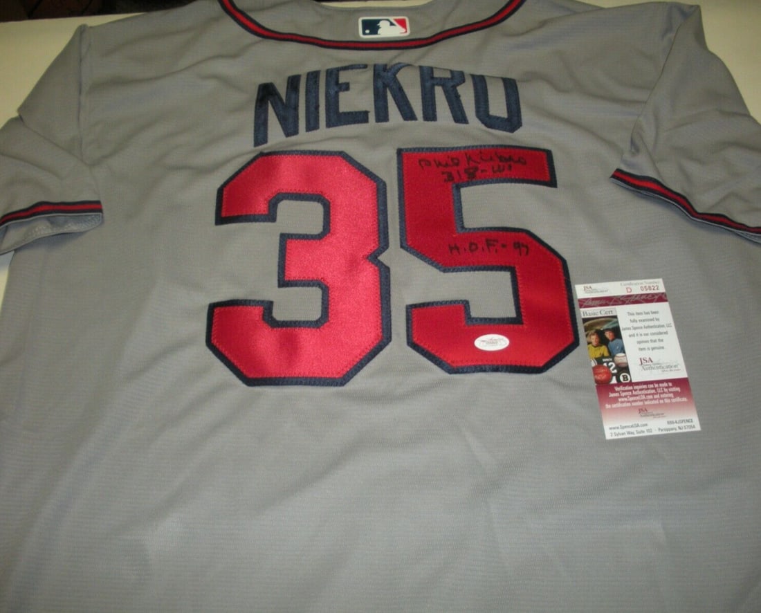 Nike Atlanta Braves Jersey Signed by Phil Niekro with JSA COA: Nike Atlanta Braves Jersey Signed by Phil Niekro with JSA COA This official licensed Nike Atlanta Braves jersey is signed by Phil Niekro and includes JSA/COA authentication. The pre-owned jersey repre