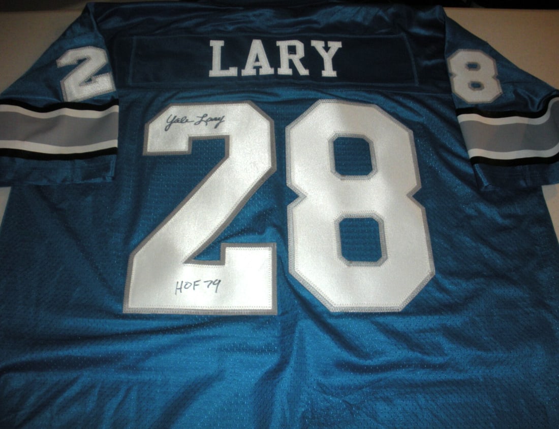 Signed Detroit Lions ProLine Jersey by Yale Lary with COA: Signed Detroit Lions ProLine Jersey by Yale Lary with COA This is a rare, officially licensed Proline Detroit Lions jersey signed by Yale Lary. The jersey is an original item and comes with a certific