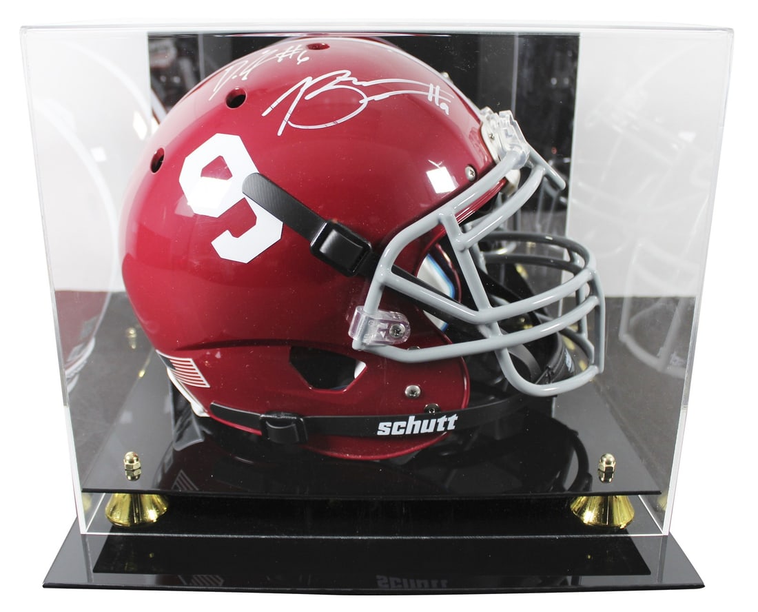 Alabama Bryce Young DeVonta Smith Signed Schutt Helmet with Beckett Authentication: Alabama Bryce Young DeVonta Smith Signed Schutt Helmet with Beckett Authentication This Schutt Full Size Speed Proline Helmet has been personally signed by Alabama Crimson Tide stars Bryce Young and D