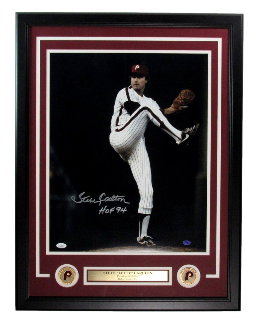 Steve Carlton Signed 16x20 Photo Framed JSA Authenticated Phillies: Steve Carlton Signed 16x20 Photo Framed JSA Authenticated Phillies This stunning 16x20 photo of baseball legend Steve Carlton, framed and ready for display, captures the essence of his illustrious car