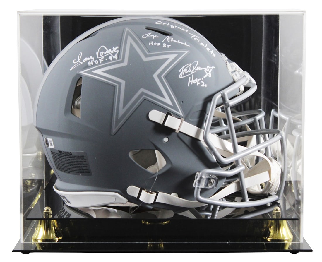 Dallas Cowboys Signed Slate Helmet by Staubach Dorsett Pearson BAS Authenticated: Dallas Cowboys Signed Slate Helmet by Staubach Dorsett Pearson BAS Authenticated This authentic Dallas Cowboys full-size Speed Proline helmet features the signatures of NFL legends Roger Staubach, Ton