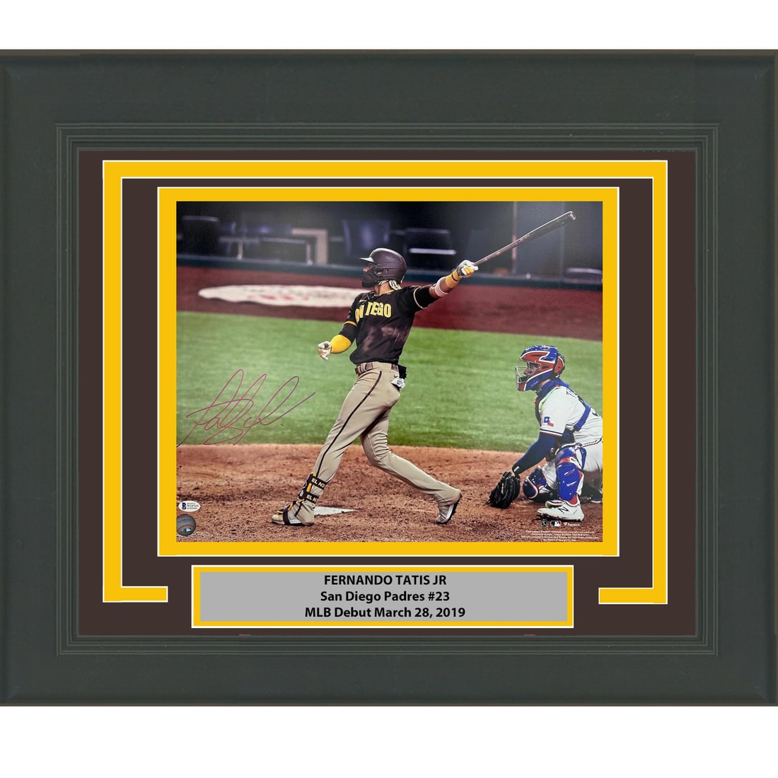 Fernando Tatis Jr Signed Padres 16x20 Framed Photo Beckett Authenticated: Fernando Tatis Jr Signed Padres 16x20 Framed Photo Beckett Authenticated This is a professionally framed and matted 16x20 photo of Fernando Tatis Jr. of the San Diego Padres, personally autographed by