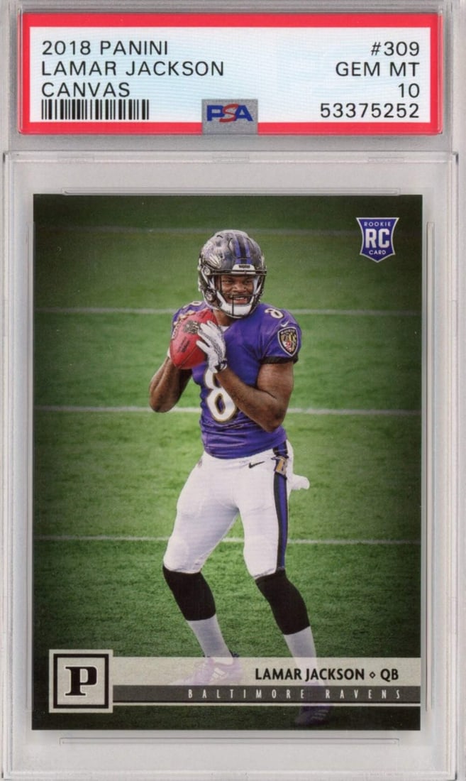 2018 Panini Lamar Jackson #309 Canvas Rookie Football Card PSA 10 Mint (1 of 2)