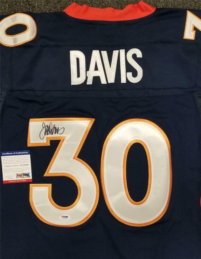 Autographed Terrell Davis Super Bowl XXXII Broncos Jersey PSA DNA Certified: Autographed Terrell Davis Super Bowl XXXII Broncos Jersey PSA DNA Certified This is an original Denver Broncos jersey autographed by Terrell Davis commemorating Super Bowl XXXII. The autograph has bee