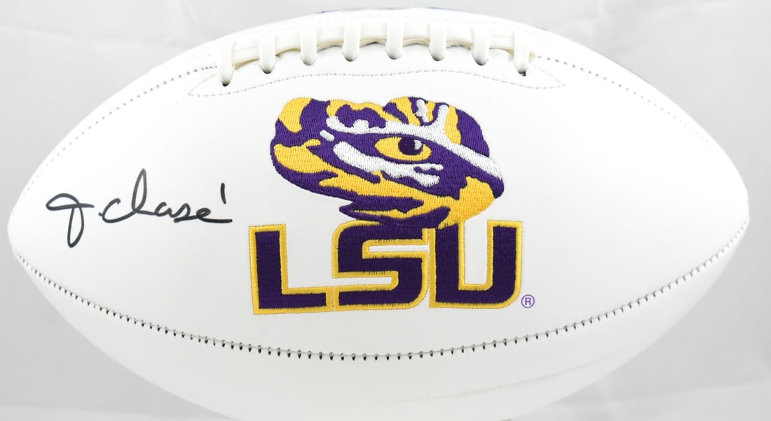 LSU Tigers Football Signed by Ja'Marr Chase with Beckett W Authentication: LSU Tigers Football Signed by Ja'Marr Chase with Beckett W Authentication This LSU Tigers logo football is autographed by Ja'Marr Chase and is accompanied by a Beckett W hologram for authenticity.