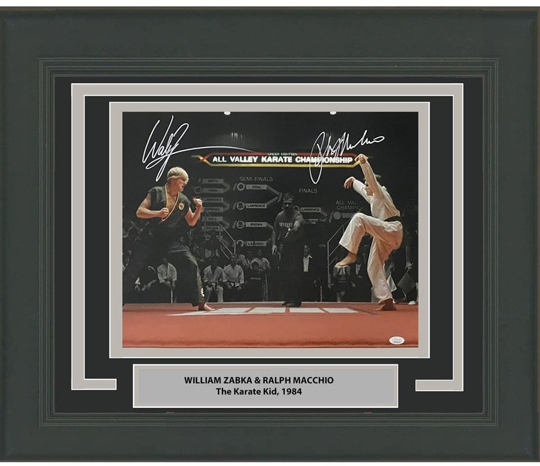 Framed Signed Photo of William Zabka & Ralph Macchio JSA Certified: Framed Signed Photo of William Zabka & Ralph Macchio JSA Certified This professionally framed and matted 16x20 photo features autographs from William Zabka and Ralph Macchio, two iconic figures known 