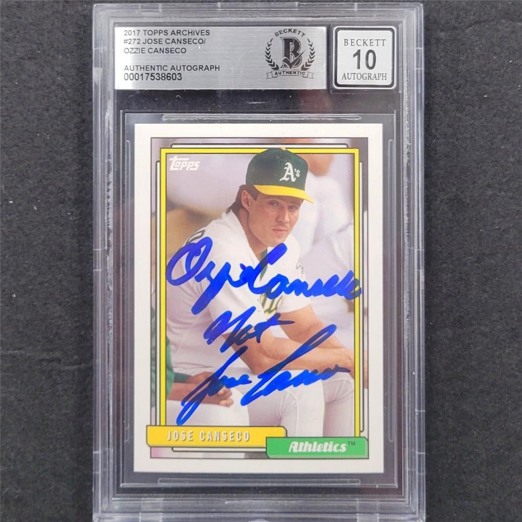 Jose Canseco Ozzie Smith Dual Signed 2017 Topps Archives Card BGS 10 BAS: Jose Canseco Ozzie Smith Dual Signed 2017 Topps Archives Card BGS 10 BAS This is a rare dual-signed 2017 Topps Archives error card featuring notable baseball players Ozzie Smith and Jose Canseco. The 