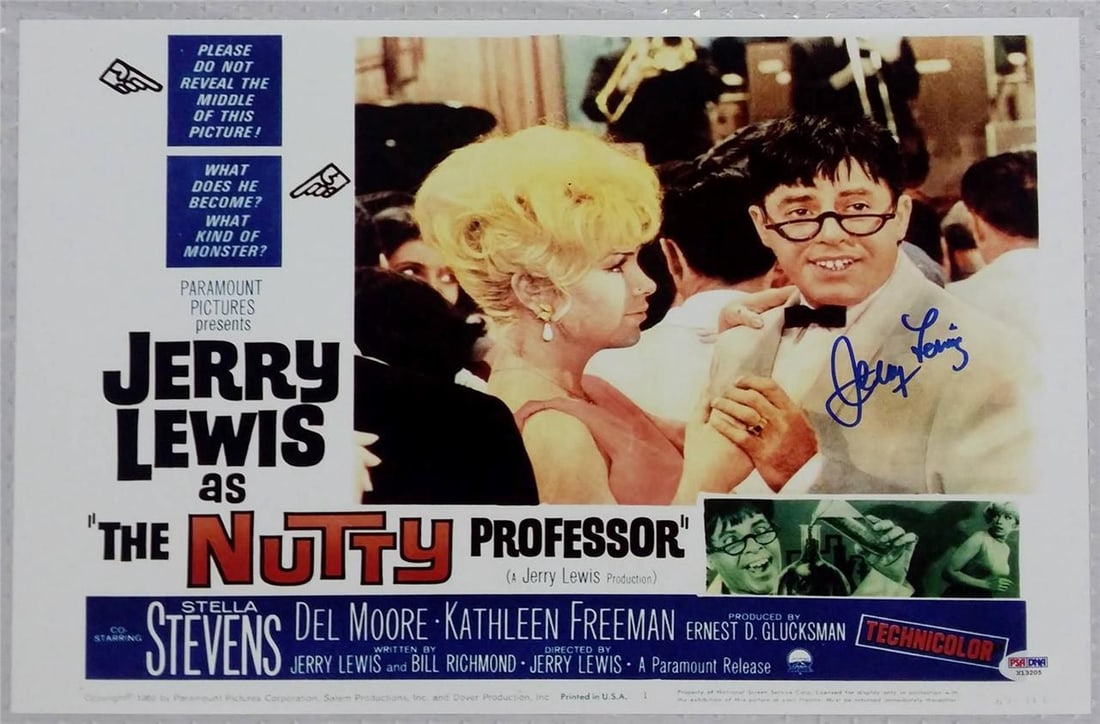 Jerry Lewis Autographed 11x17 The Nutty Professor Poster Photo PSA DNA Certified: Jerry Lewis Autographed 11x17 The Nutty Professor Poster Photo PSA DNA Certified This is an original 11x17 movie poster photograph from The Nutty Professor, signed by Jerry Lewis. The item includes au