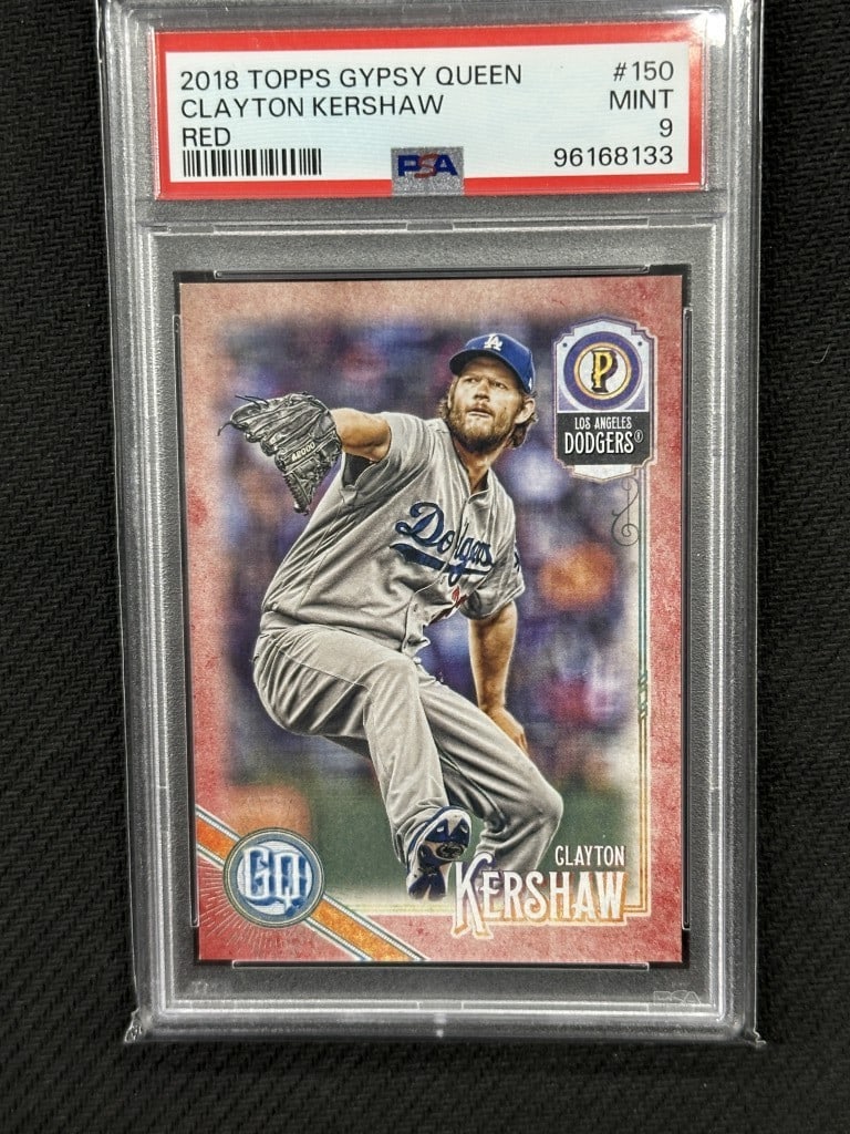 Clayton Kershaw 2018 Topps Gypsy Queen Red Paper PSA 9 Dodgers #150: Clayton Kershaw 2018 Topps Gypsy Queen Red Paper PSA 9 Dodgers #150 This 2018 Topps Gypsy Queen Red Paper baseball card features Clayton Kershaw, a standout player for the Los Angeles Dodgers. Card nu