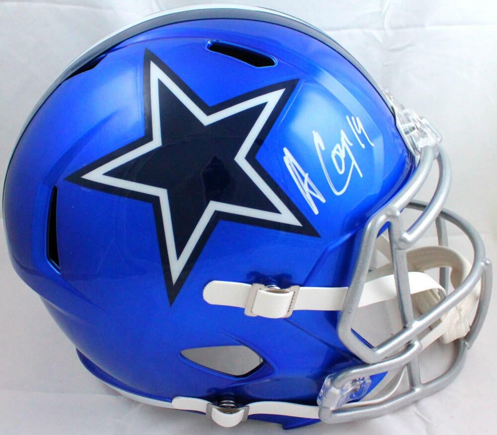 Amari Cooper Dallas Cowboys Signed Flash Speed Helmet Beckett Authenticated: Amari Cooper Dallas Cowboys Signed Flash Speed Helmet Beckett Authenticated This is a pre-owned full-size Dallas Cowboys Flash Speed helmet signed by Amari Cooper. The item features the official Becke