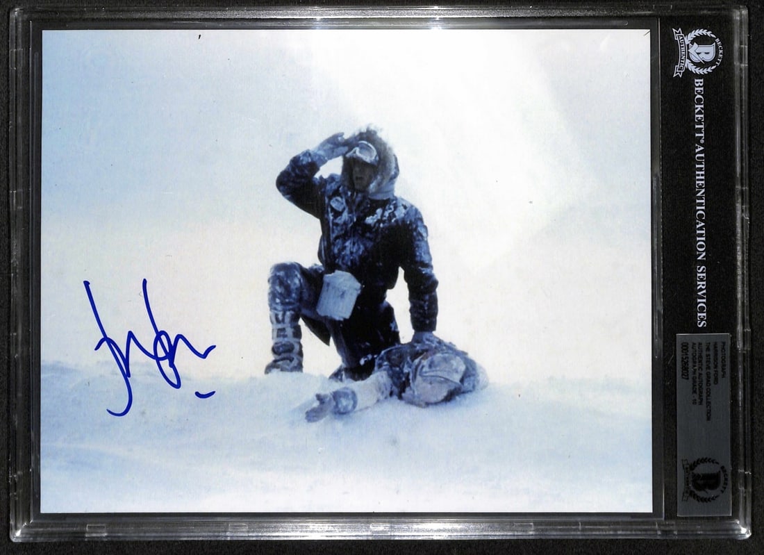 Harrison Ford Star Wars ESB 8x10 Signed Photo Beckett Mint 10: Harrison Ford Star Wars ESB 8x10 Signed Photo Beckett Mint 10 This stunning 8x10 photograph features Harrison Ford as Han Solo in the iconic movie Star Wars: The Empire Strikes Back, captured on the i