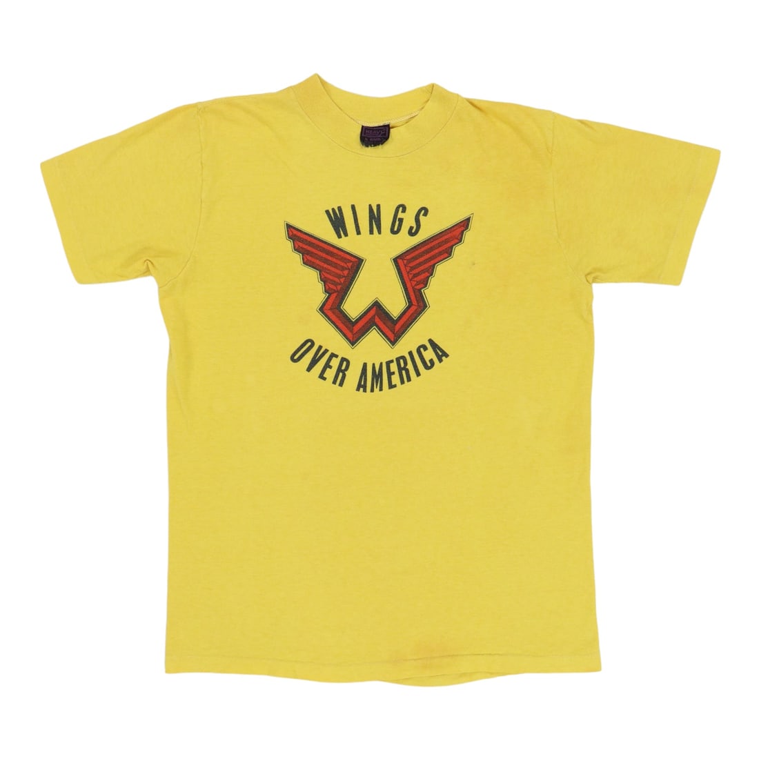 Vintage 1976 Wings Over America Yellow Cotton Promotional T Shirt Medium: Vintage 1976 Wings Over America Yellow Cotton Promotional T Shirt Medium This is an original vintage 1976 Wings Over America promotional shirt. The shirt is not a modern reproduction and features a ye