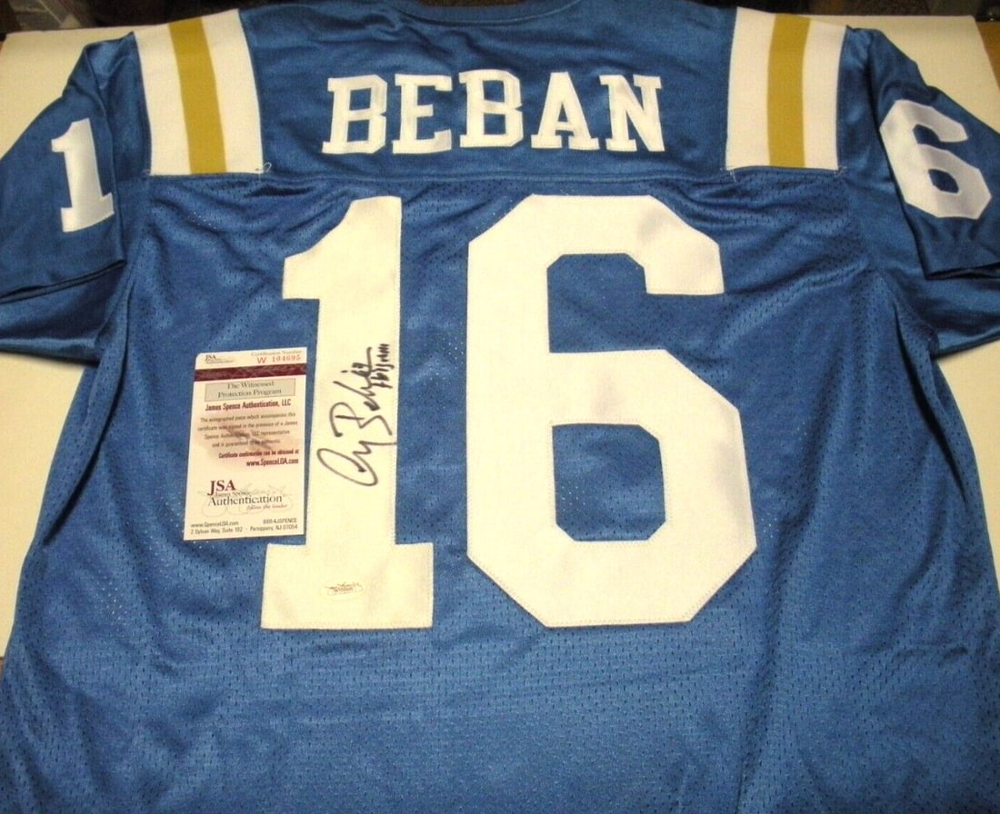 Signed Adidas Jersey Gary Beban UCLA Bruins 1967 Heisman JSA COA: Signed Adidas Jersey Gary Beban UCLA Bruins 1967 Heisman JSA COA This is an official licensed Adidas jersey signed by Gary Beban, the 1967 Heisman Trophy winner and former UCLA Bruins football player.