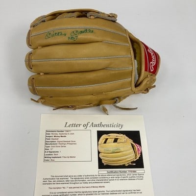 Mickey Mantle autographed Rawlings Gold Glove Series Pro 1000 HS glove JSA COA: Mickey Mantle autographed Rawlings Gold Glove Series Pro 1000 HS glove JSA COA This Rawlings "Gold Glove Series" baseball glove, model Pro 1000 HS, is crafted from soft tanned cowhide leather and rema