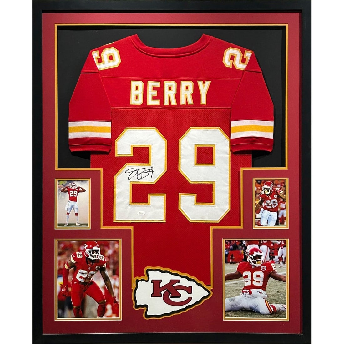 Eric Berry Signed Framed Jersey Kansas City Chiefs JSA Authenticated: Eric Berry Signed Framed Jersey Kansas City Chiefs JSA Authenticated This is an autographed framed jersey of Eric Berry, showcasing his affiliation with the Kansas City Chiefs. The jersey is authentic