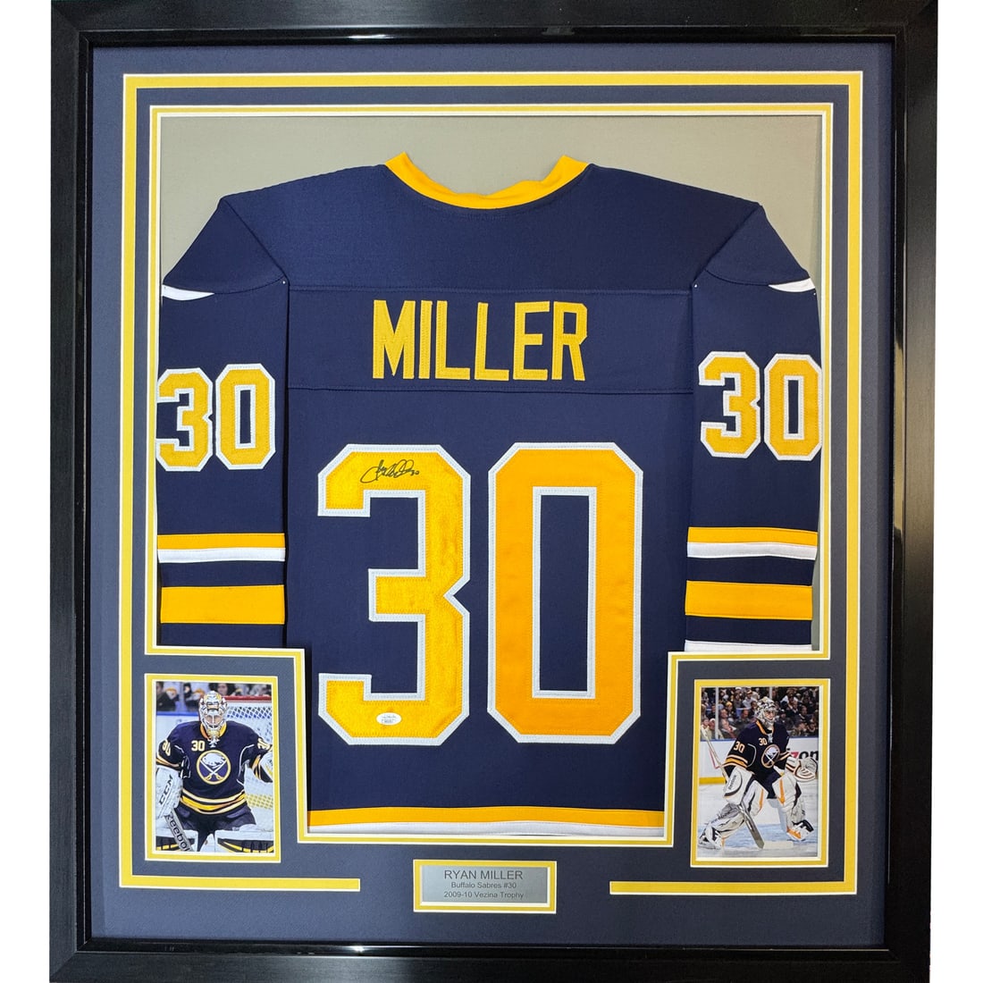 Framed Autographed Ryan Miller Buffalo Sabres Jersey with JSA COA 35x39: Framed Autographed Ryan Miller Buffalo Sabres Jersey with JSA COA 35x39 This professionally framed and matted Ryan Miller Buffalo Sabres hockey jersey is a striking piece for any sports memorabilia co