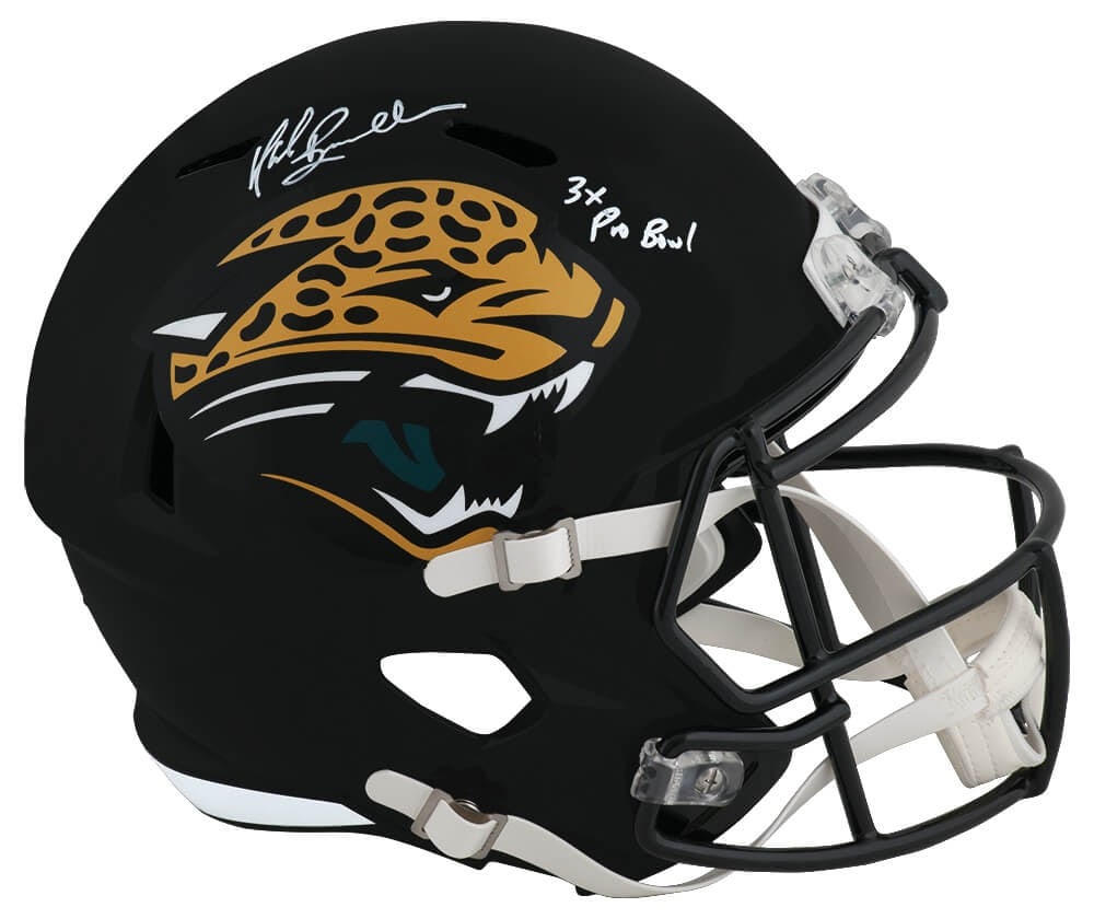 Mark Brunell Signed Jaguars Full Size Helmet 3x Pro Bowl COA: Mark Brunell Signed Jaguars Full Size Helmet 3x Pro Bowl COA Celebrate the legacy of Mark Brunell with this signed Jacksonville Jaguars throwback Riddell full-size speed replica helmet. This authentic