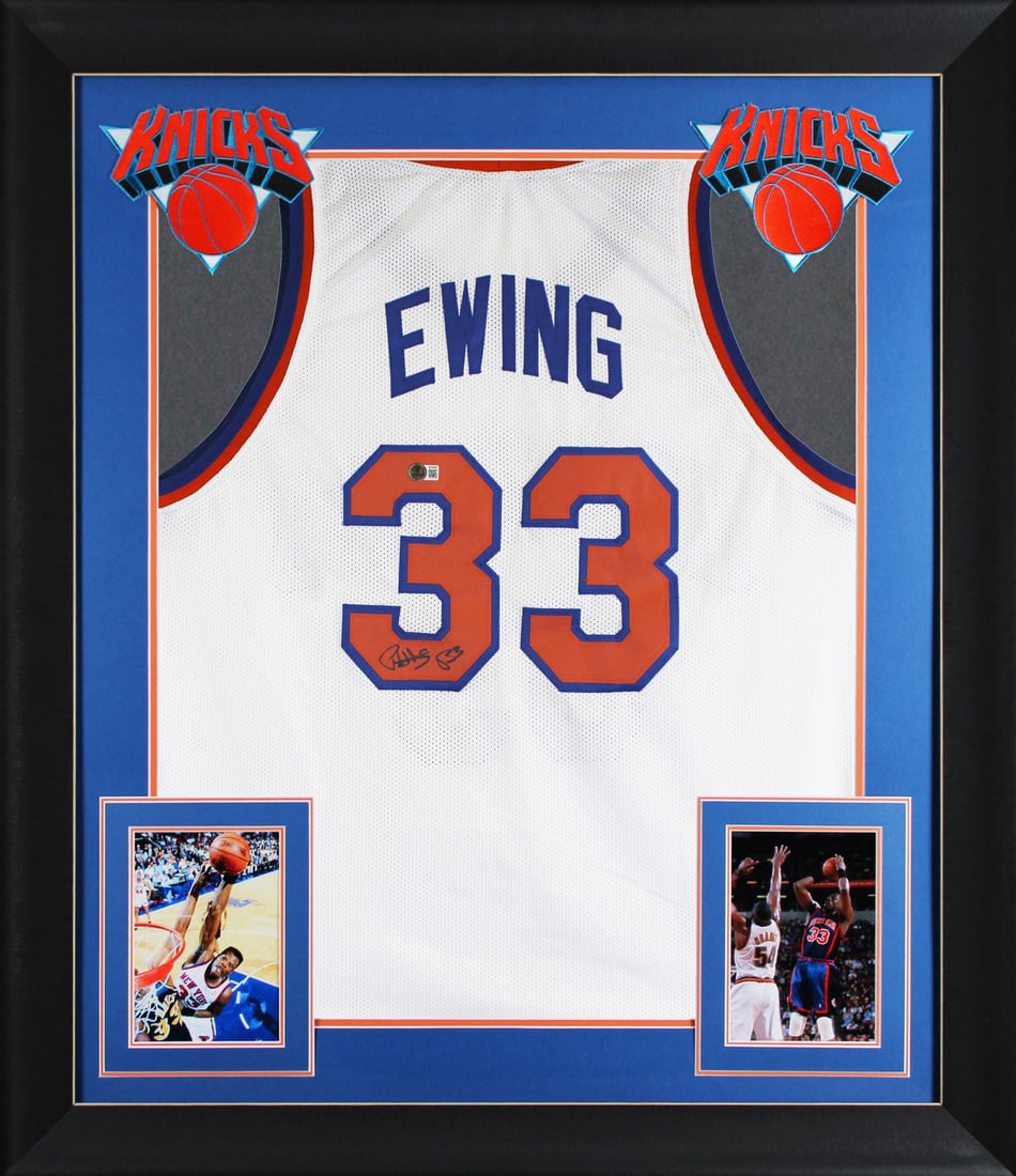 Patrick Ewing Signed New York Knicks Framed Jersey BAS Authenticated: Patrick Ewing Signed New York Knicks Framed Jersey BAS Authenticated Celebrate your love for basketball with this authentic signed white pro style framed jersey by Patrick Ewing, a legendary player of