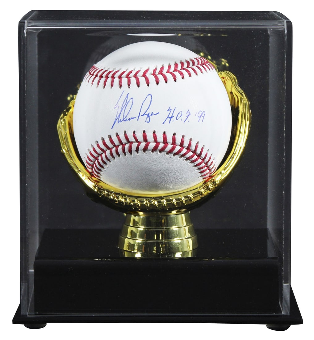 Nolan Ryan Signed HOF 99 Baseball with Beckett Authentication: Nolan Ryan Signed HOF 99 Baseball with Beckett Authentication This authentic baseball has been personally signed by Nolan Ryan, a legendary player of the Texas Rangers, and features the inscription "H