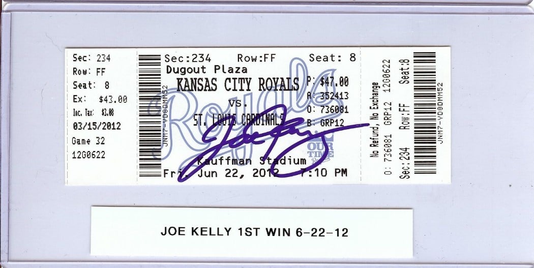 Joe Kelly Autographed Ticket Stub Cardinals First Win 6-22-12 JSA Authenticated: Joe Kelly Autographed Ticket Stub Cardinals First Win 6-22-12 JSA Authenticated Commemorate a significant moment in baseball history with this original ticket stub from Joe Kelly's first win with the 