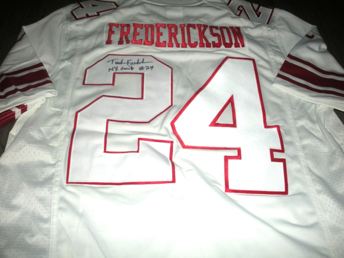 Nike New York Giants Jersey Autographed by Tucker Frederickson with COA: Nike New York Giants Jersey Autographed by Tucker Frederickson with COA This is a pre-owned, official licensed Nike jersey signed by Tucker Frederickson of the New York Giants. The jersey comes with a