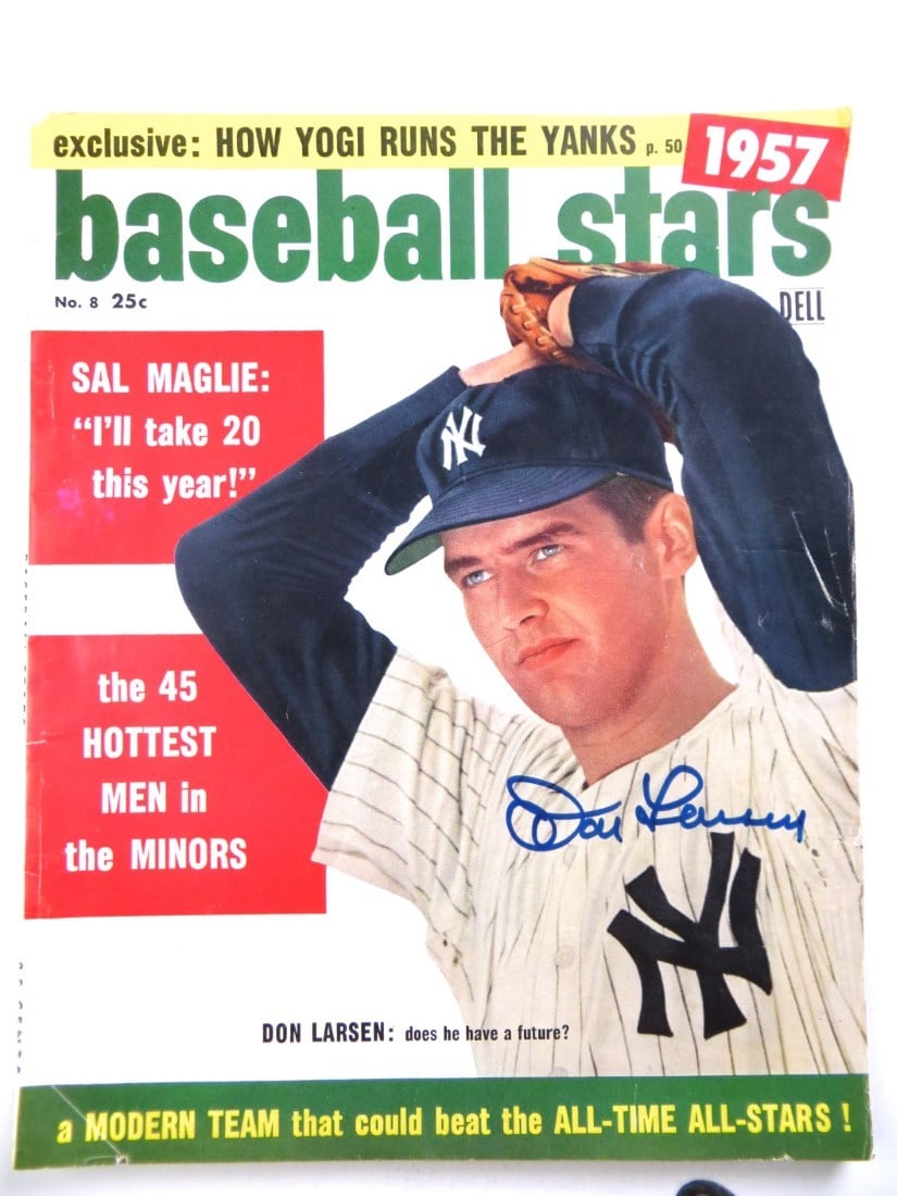 Don Larsen Autographed 1957 Yankees Magazine JSA Certified: Don Larsen Autographed 1957 Yankees Magazine JSA Certified This Don Larsen signed magazine features the legendary pitcher from the 1957 New York Yankees. The magazine is an original piece and has been