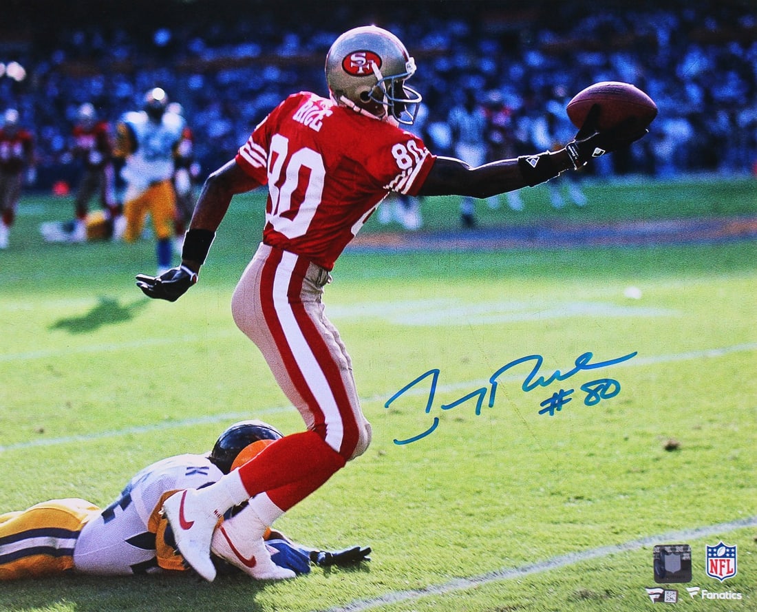 Jerry Rice Signed 16x20 Photo San Francisco 49ers Vs Rams Fanatics: Jerry Rice Signed 16x20 Photo San Francisco 49ers Vs Rams Fanatics This authentic 16x20 horizontal photo features Jerry Rice in action against the Rams, personally signed by the legendary wide receive