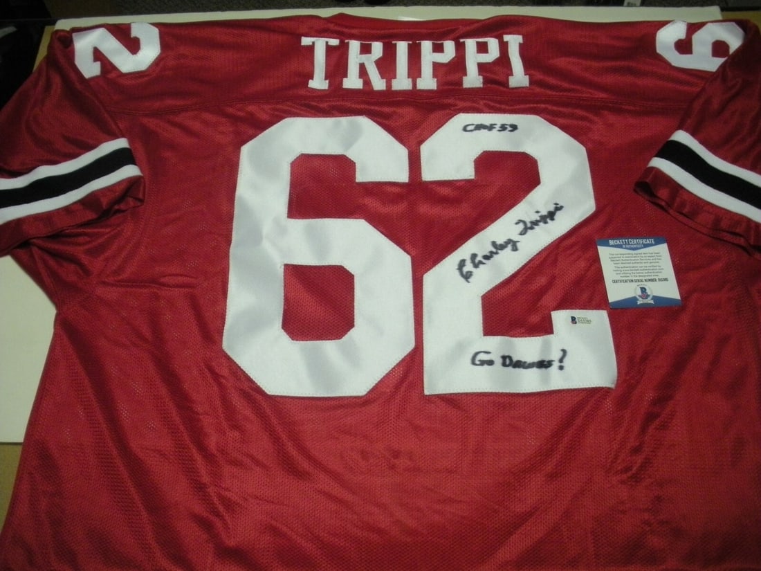Charley Trippi Signed Georgia Bulldogs Jersey Beckett Authenticated: Charley Trippi Signed Georgia Bulldogs Jersey Beckett Authenticated This authentic Charley Trippi signed jersey celebrates the Georgia Bulldogs, showcasing the spirit of college football. Perfect for 