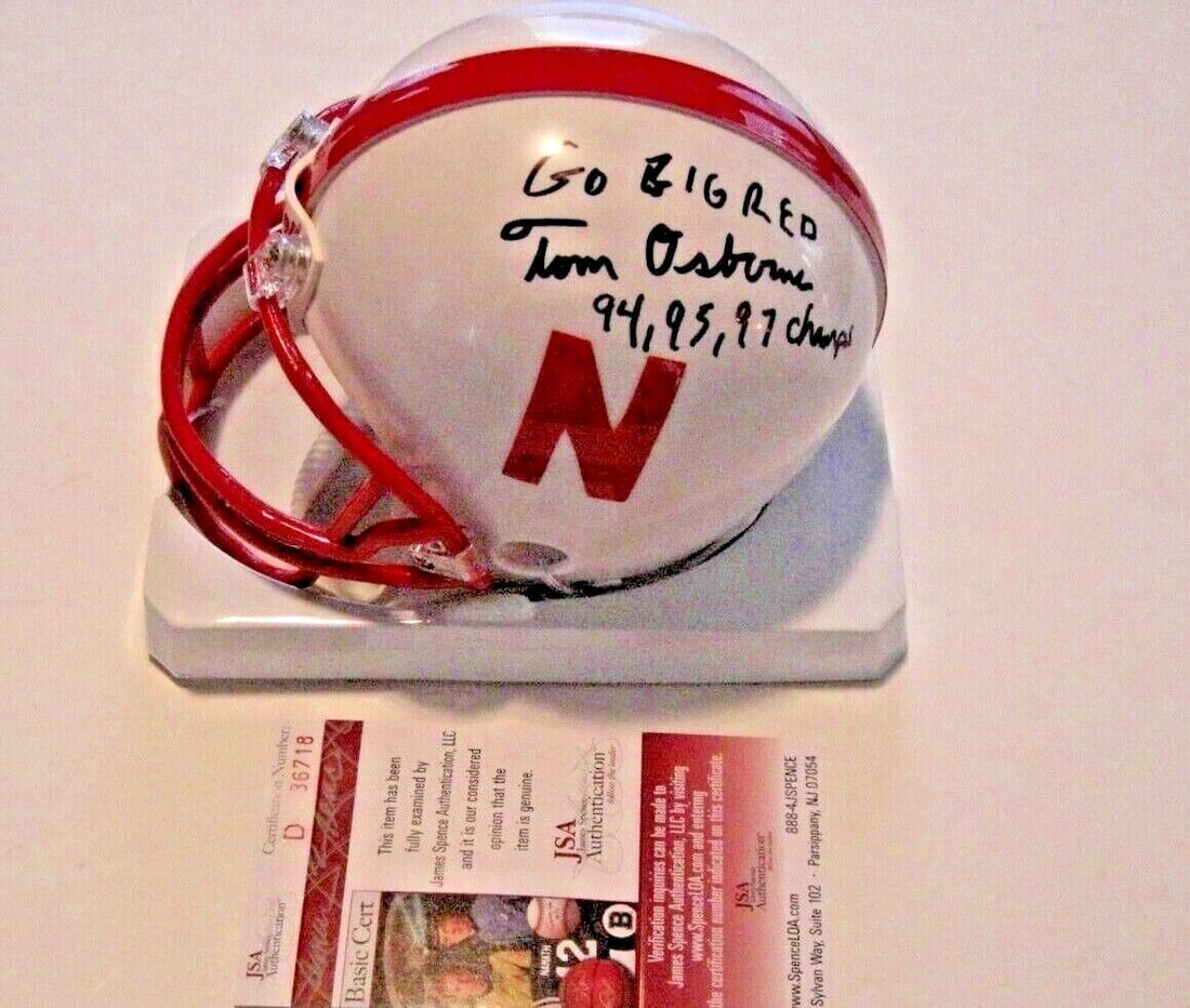 Tom Osborne Signed Nebraska Mini Helmet JSA COA 1994 1995 1997 Champions (1 of 1)