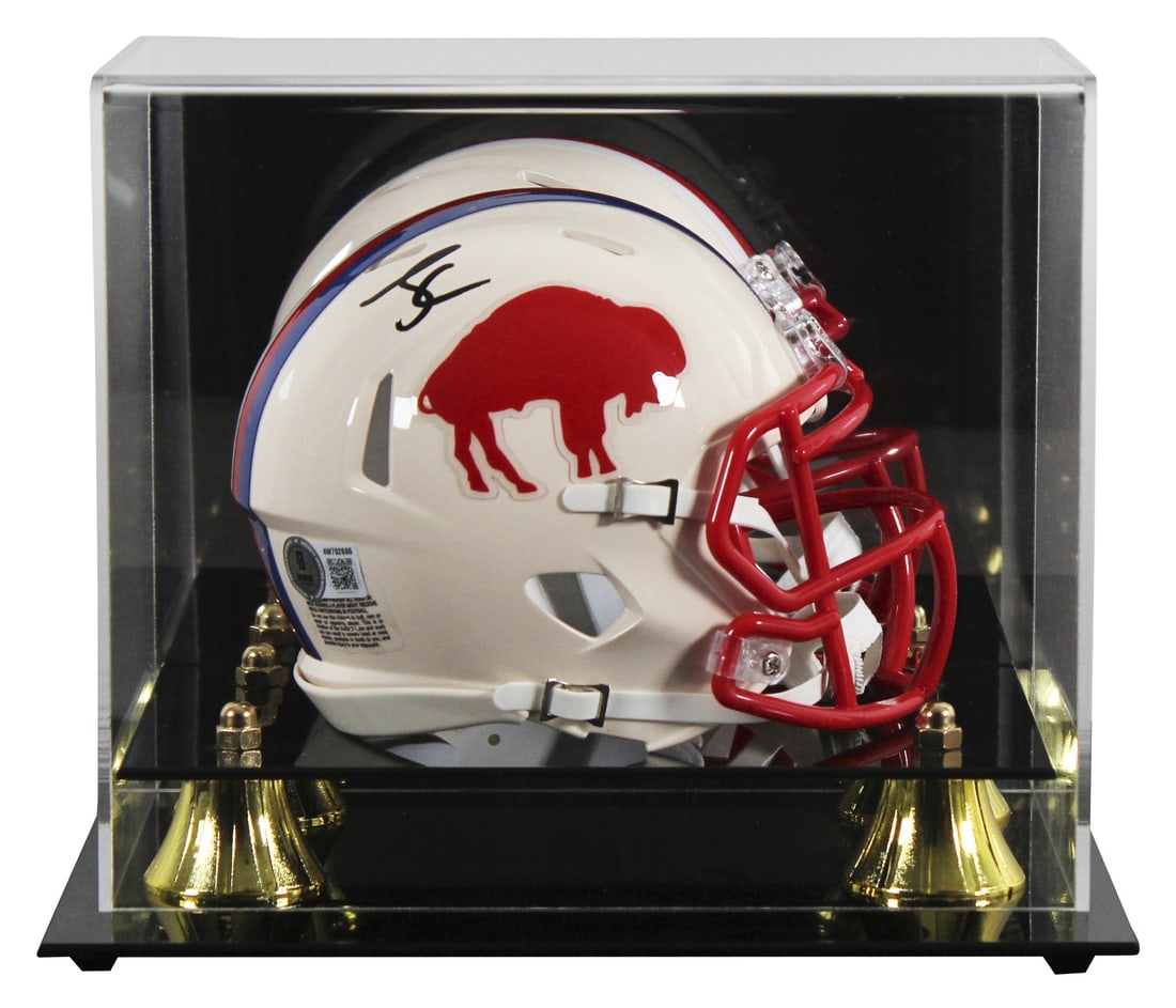 Buffalo Bills James Cook signed retro mini helmet with display case BAS witnessed: Buffalo Bills James Cook signed retro mini helmet with display case BAS witnessed This Buffalo Bills alternate retro Speed mini helmet has been personally signed by James Cook. The helmet comes with a