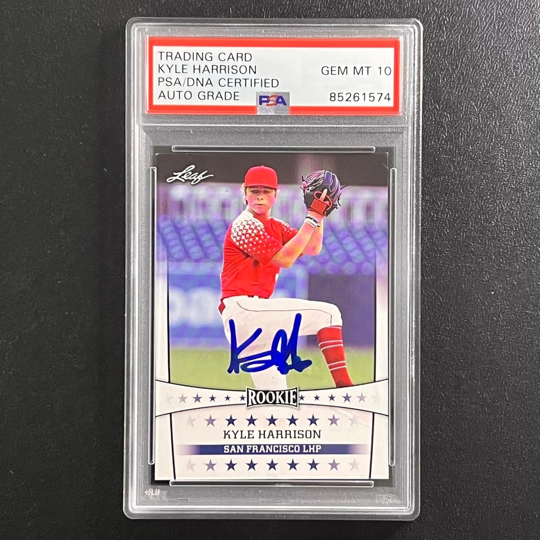 Kyle Harrison 2020 Leaf #ST-59 Giants Rookie PSA AUTO 10 Signed Card: Kyle Harrison 2020 Leaf #ST-59 Giants Rookie PSA AUTO 10 Signed Card This is a 2020 Leaf #ST-59 rookie card featuring Kyle Harrison of the San Francisco Giants. The card is signed by Kyle Harrison and