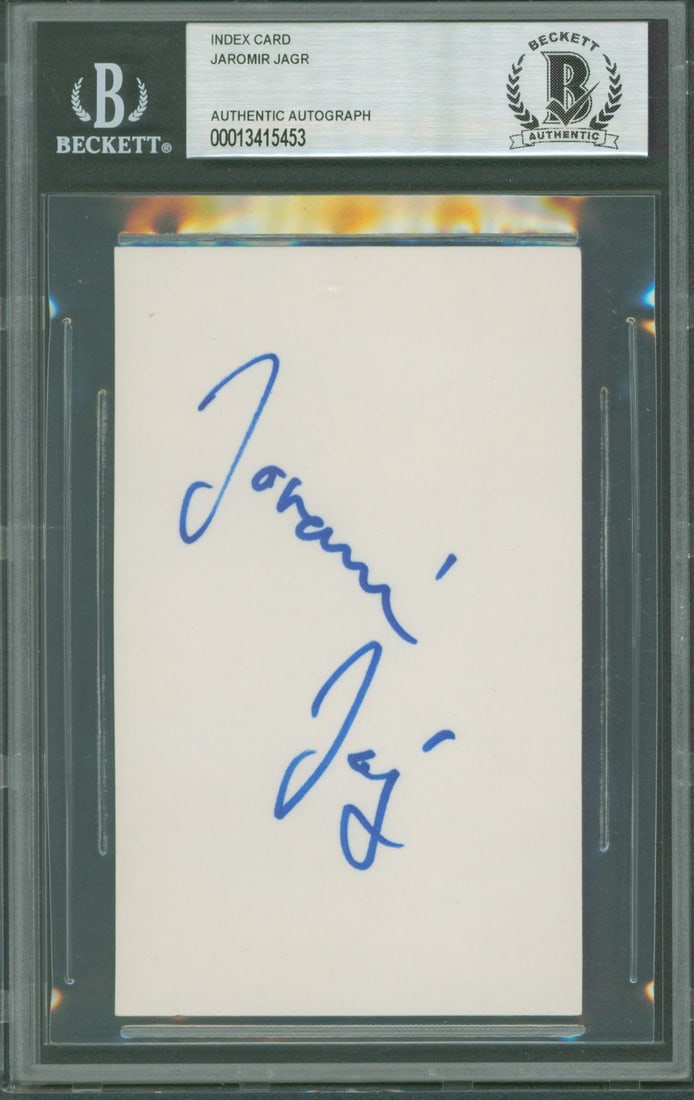 Jaromir Jagr Signed 3x5 Index Card Pittsburgh Penguins Beckett Authenticated (1 of 2)