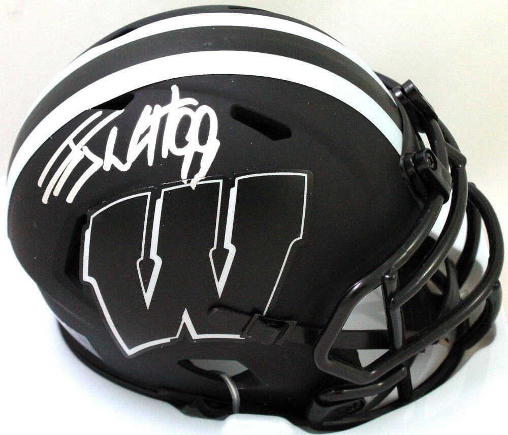 JJ Watt Signed Wisconsin Badgers Eclipse Mini Helmet JSA Authentication: JJ Watt Signed Wisconsin Badgers Eclipse Mini Helmet JSA Authentication This is a pre-owned Wisconsin Badgers Eclipse Speed Mini Helmet, autographed by NFL star JJ Watt. The helmet is an original piec