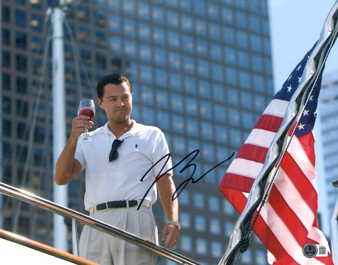 Leonardo DiCaprio Beckett Authenticated 11x14 Signed Photograph Wolf of Wall Street: Leonardo DiCaprio Beckett Authenticated 11x14 Signed Photograph Wolf of Wall Street This is an 11x14 photograph from the film "Wolf of Wall Street" signed by Leonardo DiCaprio. The autograph has been