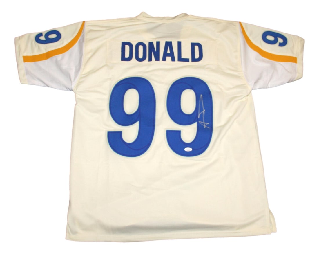 Aaron Donald Signed Los Angeles Rams Jersey with JSA Authentication: Aaron Donald Signed Los Angeles Rams Jersey with JSA Authentication This is an original Los Angeles Rams jersey autographed by NFL star Aaron Donald, a key player known for his outstanding performance