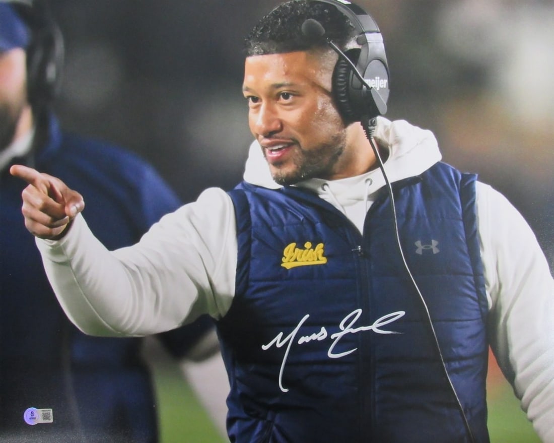 Marcus Freeman Signed 16x20 Notre Dame Football Photo BAS Authenticated: Marcus Freeman Signed 16x20 Notre Dame Football Photo BAS Authenticated This is an original 16x20 photograph signed by Marcus Freeman, head coach of the Notre Dame football team. The autograph is