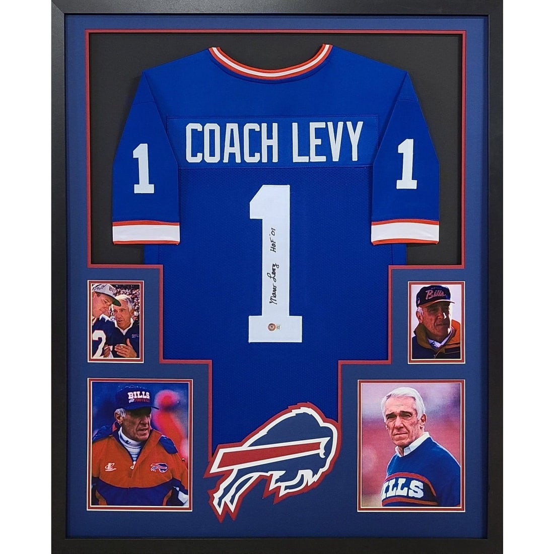 Marv Levy Autographed Framed Jersey Beckett Certified Buffalo Bills (1 of 2)