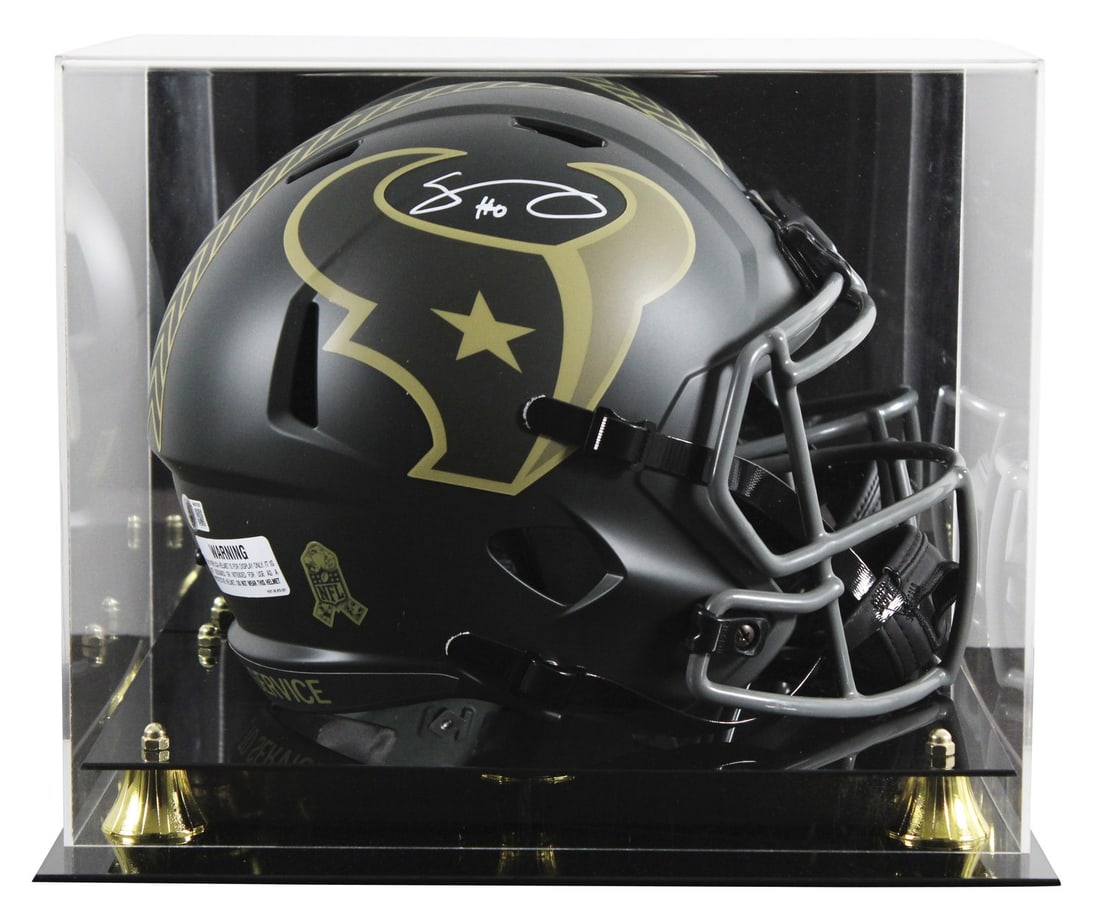Azeez Al-Shaair Autographed Texans Salute To Service Speed Helmet Beckett Witnessed: Azeez Al-Shaair Autographed Texans Salute To Service Speed Helmet Beckett Witnessed This Houston Texans alternate 2025 Salute To Service IV Riddell full-size Speed Replica helmet has been personally s