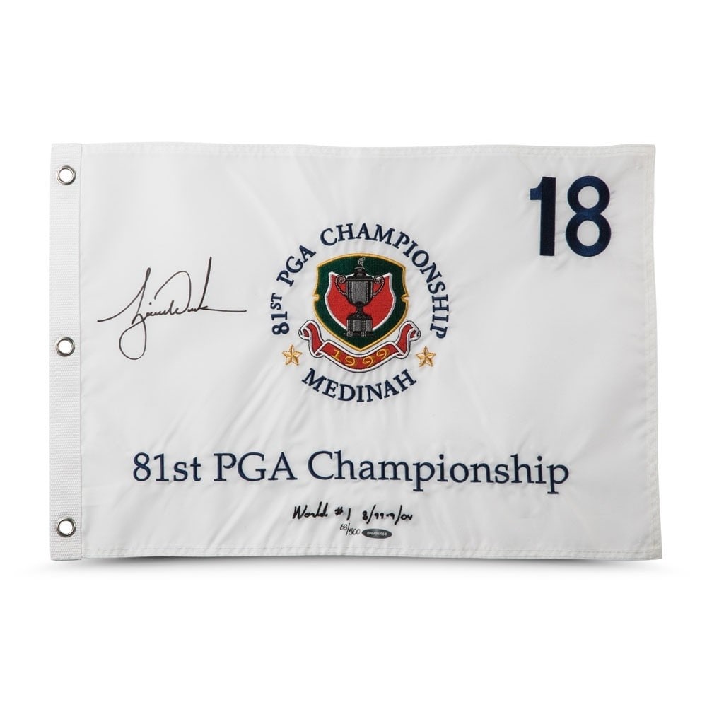 Tiger Woods Signed 1999 PGA Championship Pin Flag Limited Edition #/500: Tiger Woods Signed 1999 PGA Championship Pin Flag Limited Edition #/500 This limited edition Tiger Woods autographed 1999 PGA Championship pin flag is a must-have for any golf enthusiast. With only 50