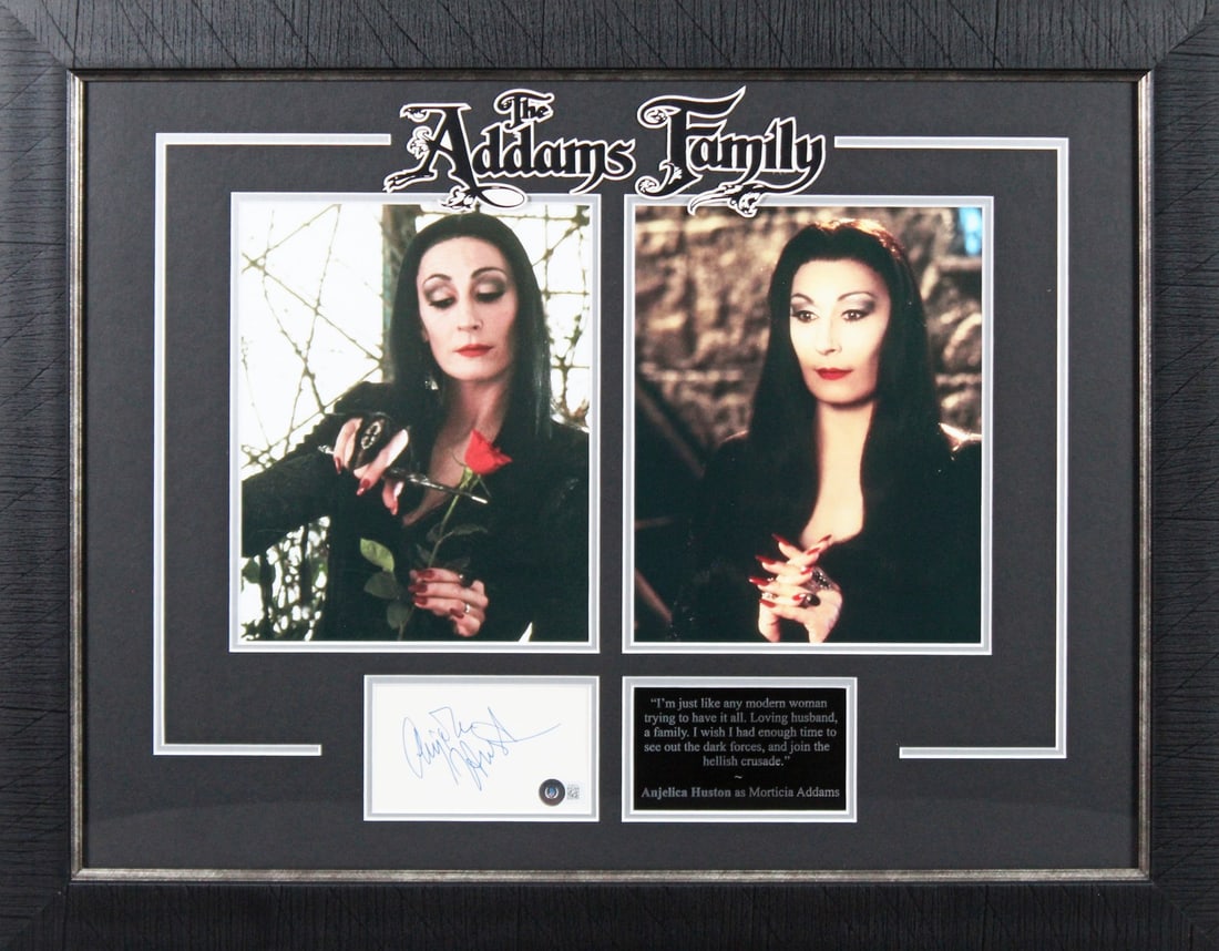 Anjelica Houston Signed 3x5 Index Card Framed Display The Addams Family BAS: Anjelica Houston Signed 3x5 Index Card Framed Display The Addams Family BAS This beautifully framed display features a signed index card from Anjelica Houston, renowned for her role in The Addams Fami