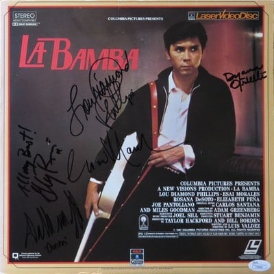 JSA Authenticated La Bamba Cast Signed Laserdisc Cover: JSA Authenticated La Bamba Cast Signed Laserdisc Cover This Laserdisc cover from the film La Bamba is autographed by cast members including Lou Diamond Phillips, Geoffrey Rivas, Dyana Ortelli, and oth