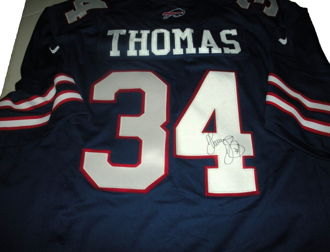 Nike Buffalo Bills Jersey Signed by Thurman Thomas with COA: Nike Buffalo Bills Jersey Signed by Thurman Thomas with COA This is an officially licensed Nike Buffalo Bills jersey signed by Hall of Famer Thurman Thomas. The jersey is original and comes with a cer