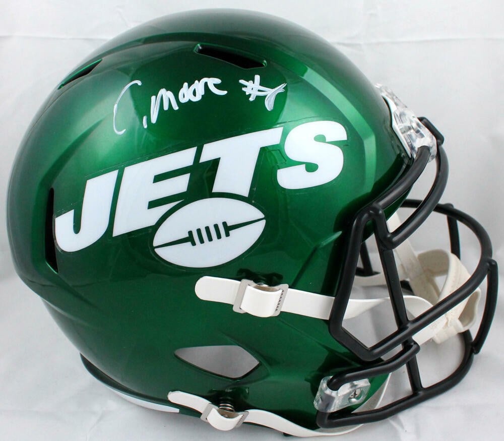 Elijah Moore Signed New York Jets Full Size Speed Helmet Beckett Authenticated: Elijah Moore Signed New York Jets Full Size Speed Helmet Beckett Authenticated Enhance your collection with this authentic full-size speed helmet autographed by Elijah Moore, a rising star of the New 