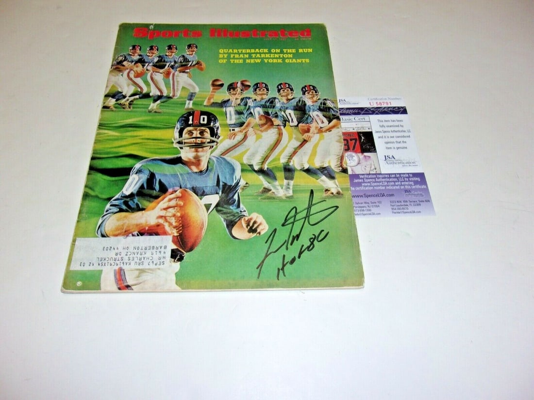 Signed Sports Illustrated Magazine Fran Tarkenton JSA COA New York Giants HOF 86: Signed Sports Illustrated Magazine Fran Tarkenton JSA COA New York Giants HOF 86 This is an original Sports Illustrated magazine featuring Fran Tarkenton of the New York Giants. The magazine is signed
